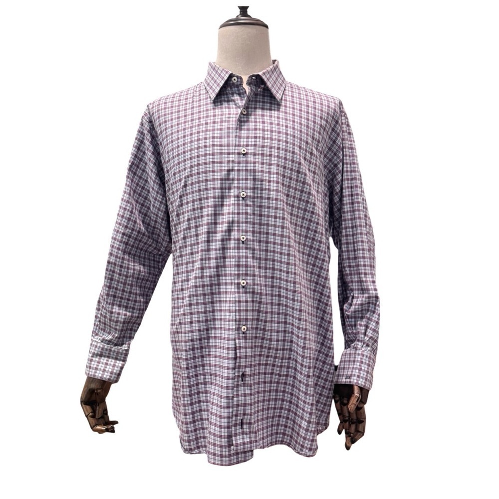 Tom James Men’s Button-Down Shirt. Purple, Gray, Black, White. 17” Neck